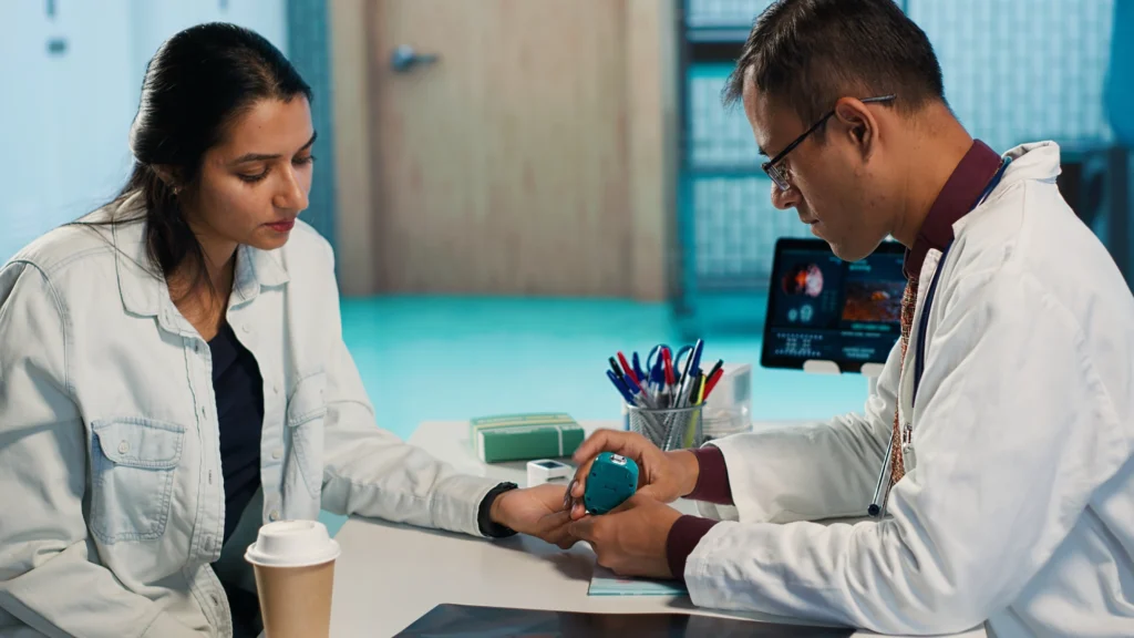 Participant speaking with a clinical research coordinator in California
